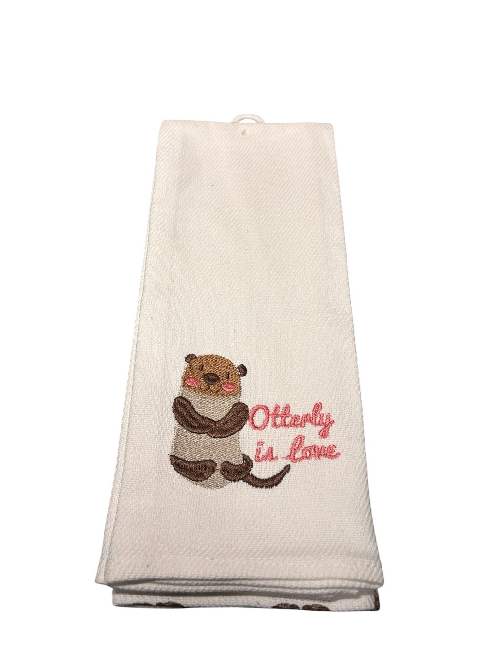 Otterly in Love Valentine Embroidered Holding Hands Cute Towel Set 2 New